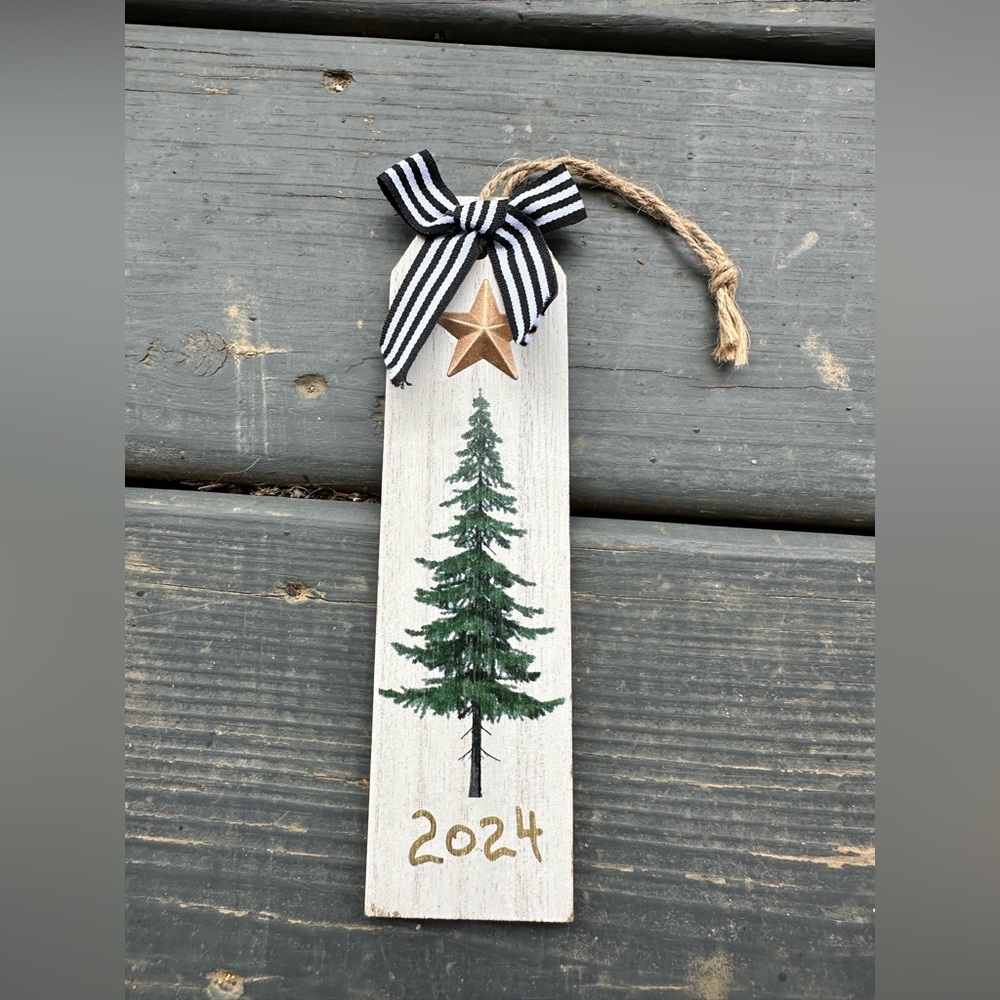 Holiday Tree Ornament with Star and Ribbon